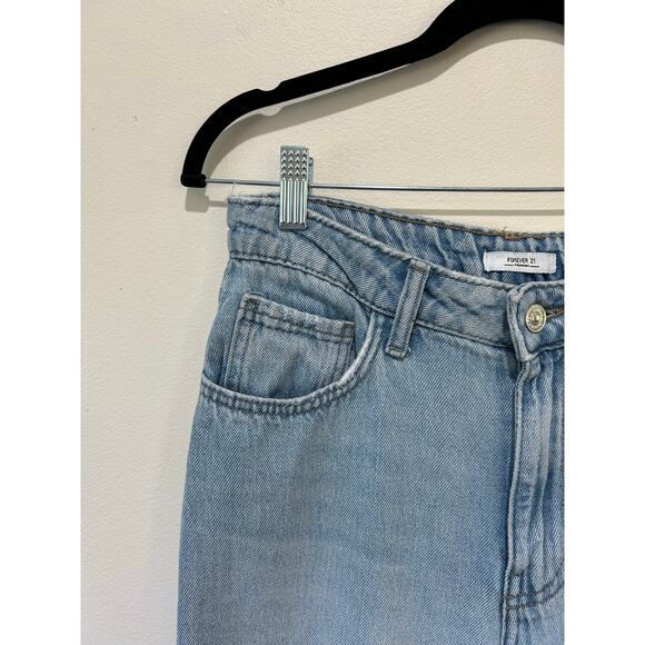 Forever 21 wide leg jeans size 26 raw hem high waist pink side stitching - Picture 2 of 7